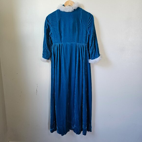 Vintage 60s Mod Blue Velvet Empire Waist Winter Ice Jacket Coat Faux Fur XS - Picture 6 of 10